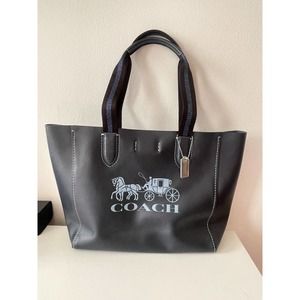 COACH DERBY HORSE & CARRIAGE EMBOSSED LEATHER TOTE/SHOULDER BAG in MIDNIGHT BLUE